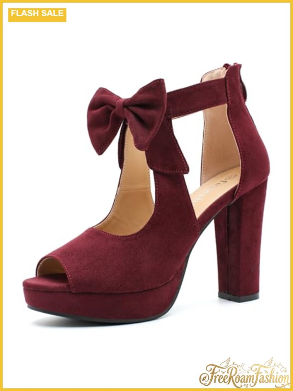 Women's Platform Block Heel Sandals Peep Toe Ankle Strap Bows Zip Closure